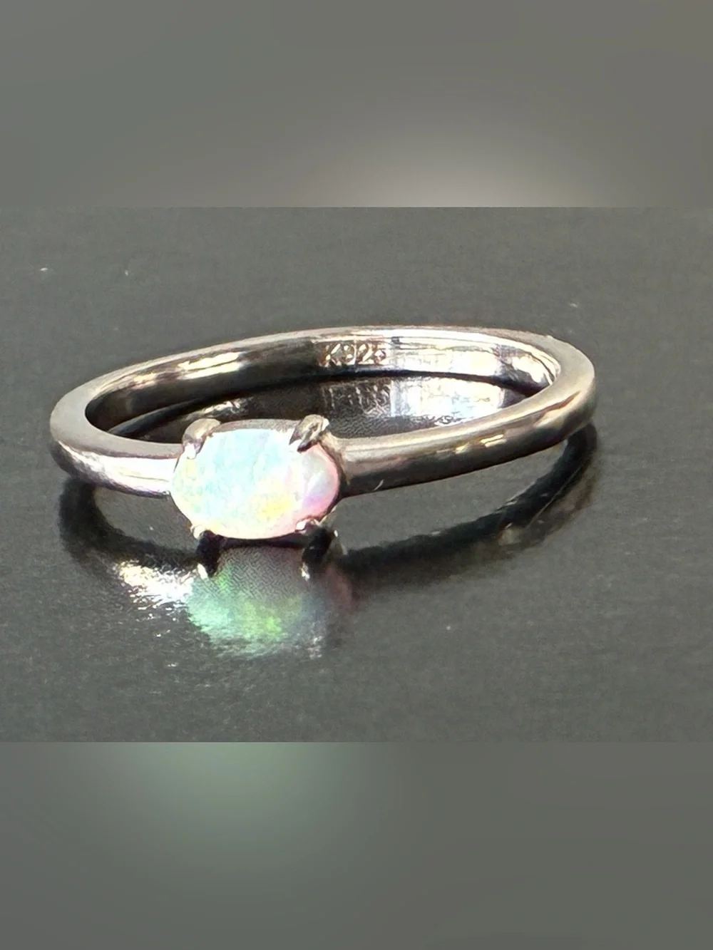 Sterling Silver Opal Solitaire Ring - White Opal Sz 7
